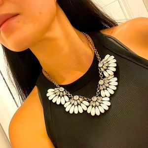 J. Crew white and gold tan necklace with rhinestones